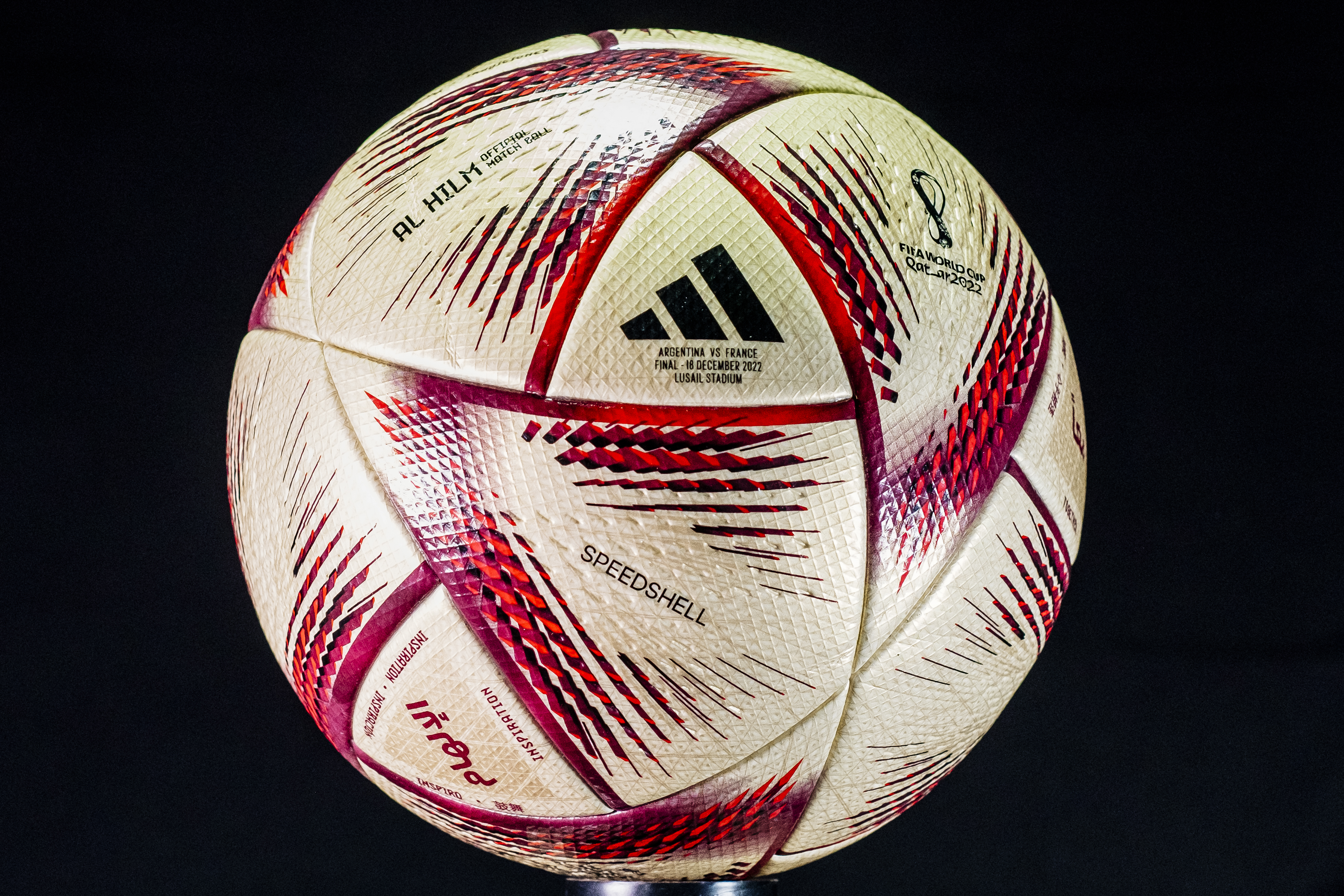 Current condition of the match ball, front view